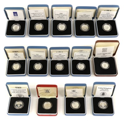 Lot 312 - 14x UK Silver Proof £1 Coins, comprising; 1983,...