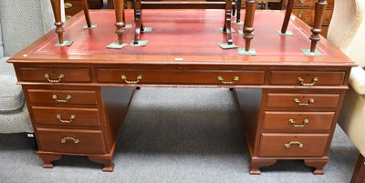 Lot 1268 - A Mahogany Leather Inset Partners Desk,...