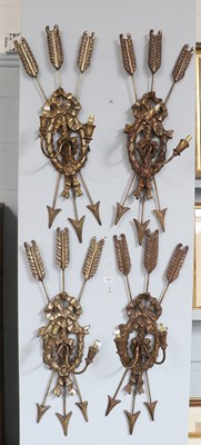 Lot 1193 - A Set of Four Gilt Arrow Motif Twin Light Wall...