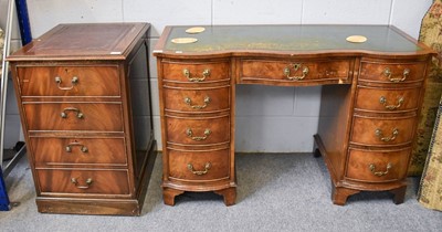 Lot 1230 - A Reproduction Walnut Leather Inset Desk,...