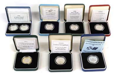 Lot 296 - 7x UK Silver Proof £2 Coins, comprising; 1986...