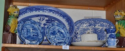 Lot 290 - Pair of Chinese dogs of Fo; large oval meat platter; a Sewell pearlware plate, circa 1815; a...