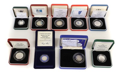 Lot 303 - 9x Royal Mint Silver Proof Piedfort Coins,...