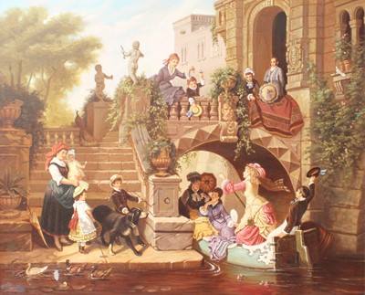 Lot 1052 - C* Roldan (20th Century) Bustling canal scene...