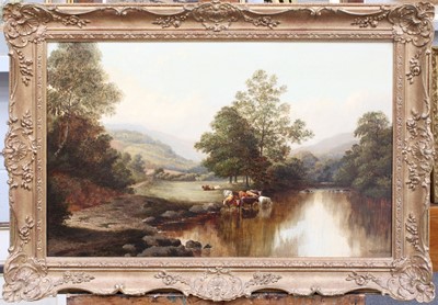 Lot 1006 - Walter Reeves (fl.1882-1900) Cattle watering...