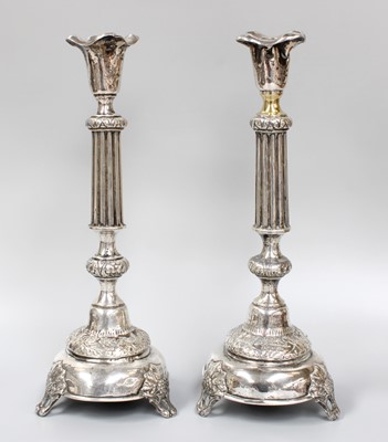 Lot 59 - A Pair of Russian Silver Candlesticks,...