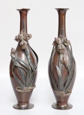 Lot 143 - A Pair of Japanese Meiji Period Bronze Vases,...