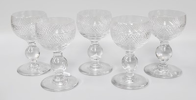 Lot 104 - A Set of Five Knop Stemmed Cut Glass Goblets