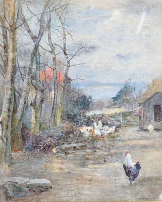 Lot 1007 - Joshua Anderson Hague (1850-1916) Chickens in...