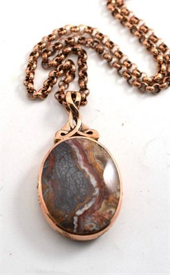 Lot 323 - A rose gold belcher link chain and an agate two sided fob