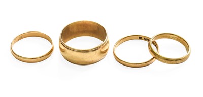 Lot 101 - Three 9 Carat Gold Band Rings, finger sizes...