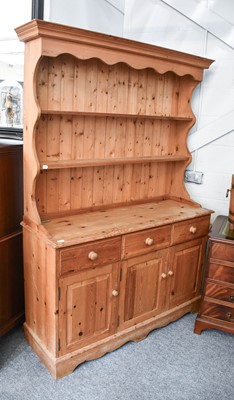 Lot 1123 - A 20th Century Pine Farmhouse Kitchen Dresser,...