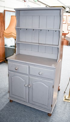 Lot 1126 - A Grey Painted Pine Country Kitchen Dresser,...