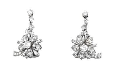 Lot 2277 - A Pair of Diamond Drop Earrings/Clips the...