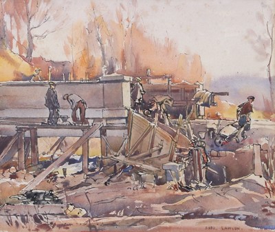 Lot 1034 - Fred Lawson (1888-1968) At work building a...