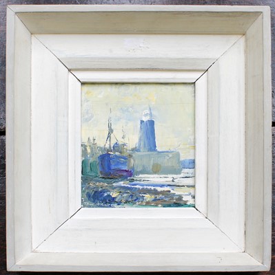 Lot 1058 - Thomas McAndrew (1916-2002) Moored boat with...