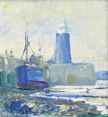 Lot 1058 - Thomas McAndrew (1916-2002) Moored boat with...