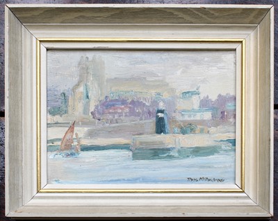 Lot 1058 - Thomas McAndrew (1916-2002) Moored boat with...