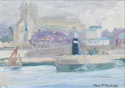 Lot 1058 - Thomas McAndrew (1916-2002) Moored boat with...
