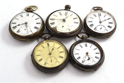 Lot 334 - Five silver pocket watches