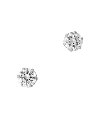 Lot 2055 - A Pair of Diamond Solitaire Earrings the round...