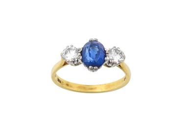 Lot 374 - An 18 Carat Gold Blue Stone and Diamond Three...