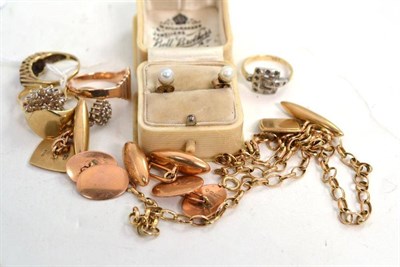 Lot 341 - Assorted 9ct gold rings, cufflink jewellery, pair of earrings, etc