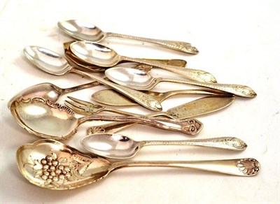 Lot 343 - A set of six Victorian silver coffee spoons, Sheffield 1899; small silver flatware comprising a...