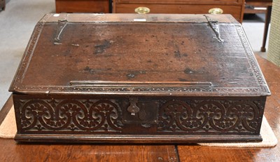 Lot 1302 - A 17th Century Oak Bible Box, with secret...