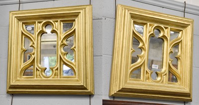 Lot 1195 - A Pair of Giltwood Gothic Style Mirrors, 51cm...