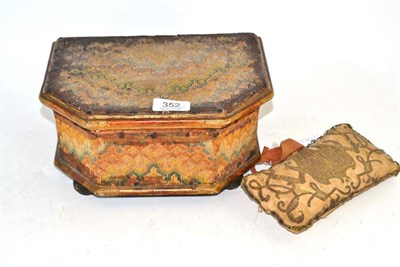 Lot 352 - Small hinged box mounted with Hungarian point coloured wool embroidery, painted interior and...