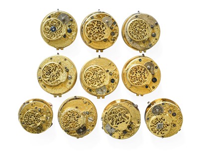 Lot 369 - Ten 18th Century Pocket Watch Movements,...