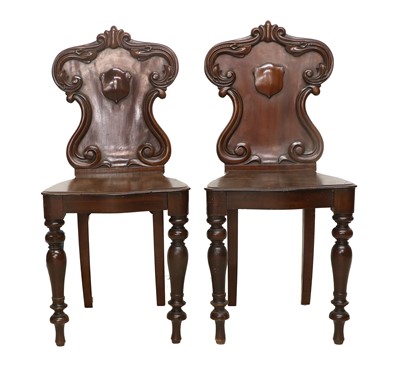 Lot 856 - A Pair of Victorian Mahogany Hall Chairs, mid...