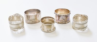 Lot 96 - Five Various Silver Napkin-Rings, including a...