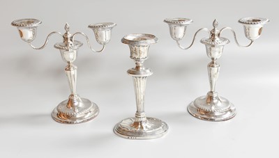 Lot 8 - A Pair of George V Silver Two-Light Candleabra,...