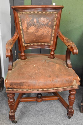 Lot 1223 - A Late Victorian Walnut Leather Upholstered...