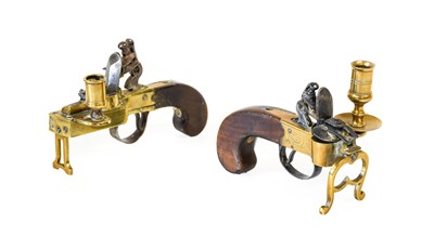 Lot 256 - A Brass and Steel Flintlock Tinder Pistol,...