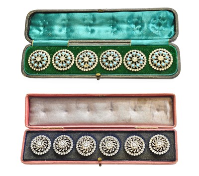 Lot Set of Six 19th Century Paste Set Buttons of...