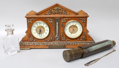 Lot 188 - An Oak Cased Clock/Aneroid/Thermometer...