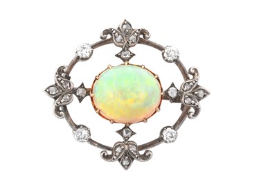 Lot 2180 - An Opal and Diamond Brooch, circa 1850 the...