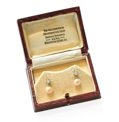 Lot 318 - A Pair of Cultured Pearl and Diamond Drop...