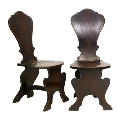 Lot 816 - A Pair of George III Mahogany Hall Chairs,...