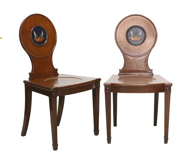 Lot 812 - A Pair of George III Mahogany Hall Chairs,...