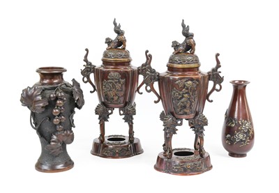 Lot 117 - A Pair of Japanese Bronze Koros and Covers,...