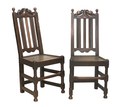 Lot 732 - A Pair of Joined Oak Back Stools, circa 1700,...