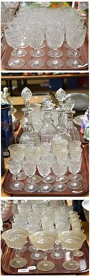 Lot 389 - Three trays of Tudor and other cut glass table wares, including four decanters and stoppers