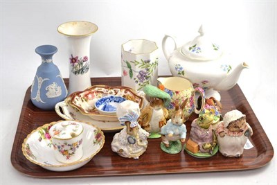 Lot 394 - Five Beswick Beatrix Potter figures with brown back stamps, a Royal Winton Mayfair chintz cream...