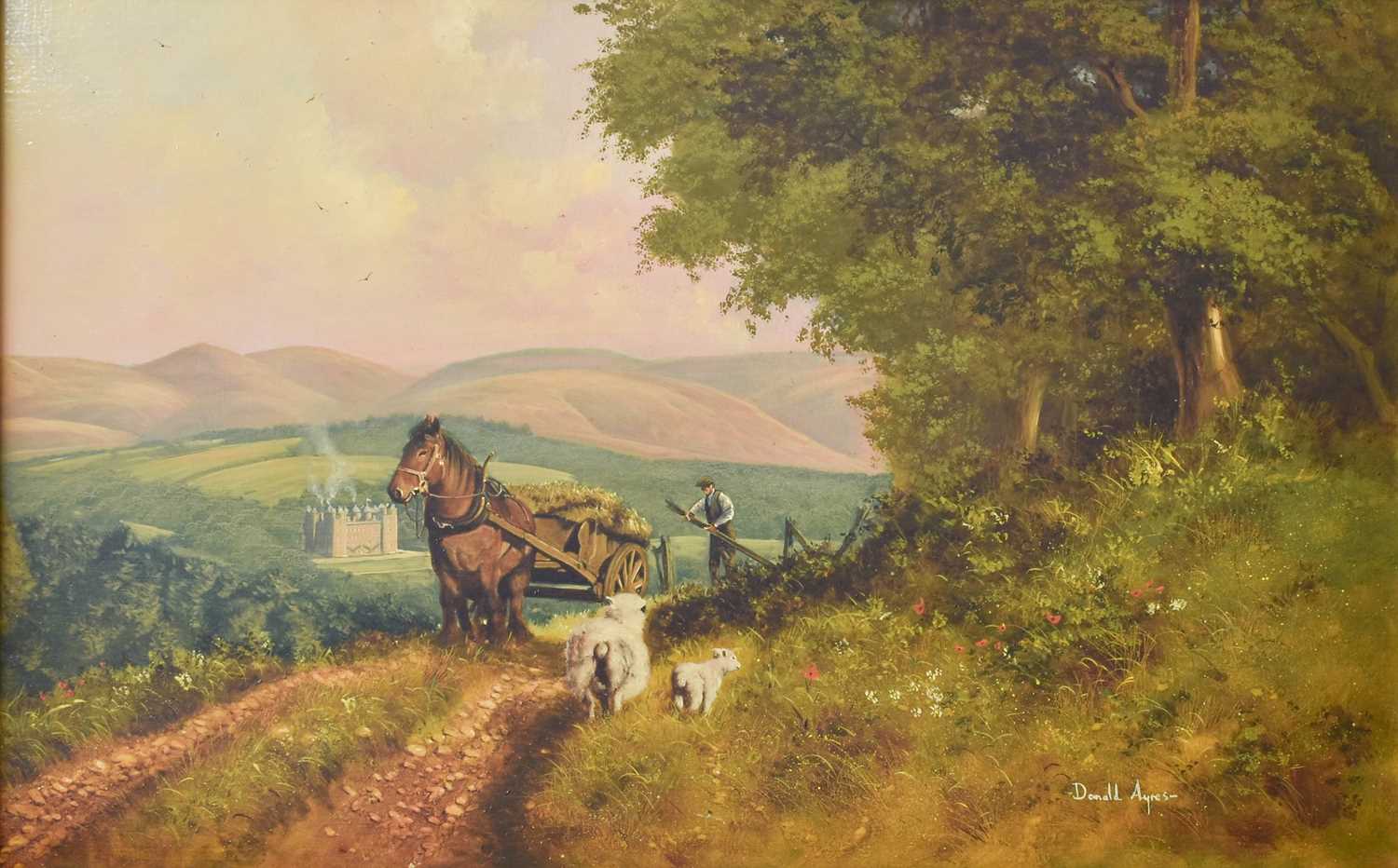 Lot 1065 - Donald Ayres (b.1936) Farmer with loaded...
