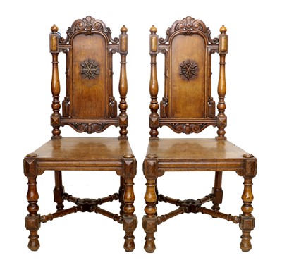 Lot 814 - A Pair of Carved Oak Hall Chairs, by Gillows...