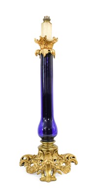 Lot 246 - A French Gilt-Metal-Mounted Blue Glass Lamp...